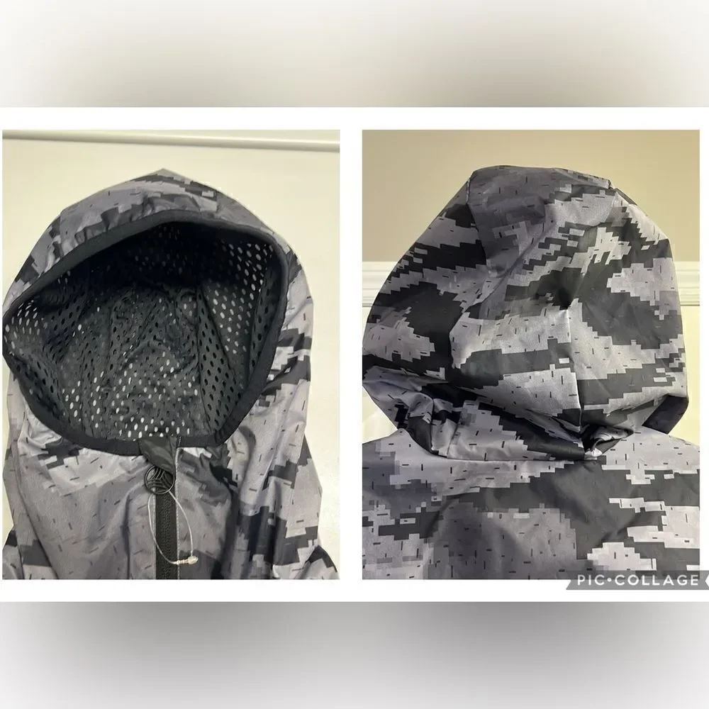 Adidas Black Pullover Camo Hooded Soccer Windbreaker with Longer Back Flap-Small